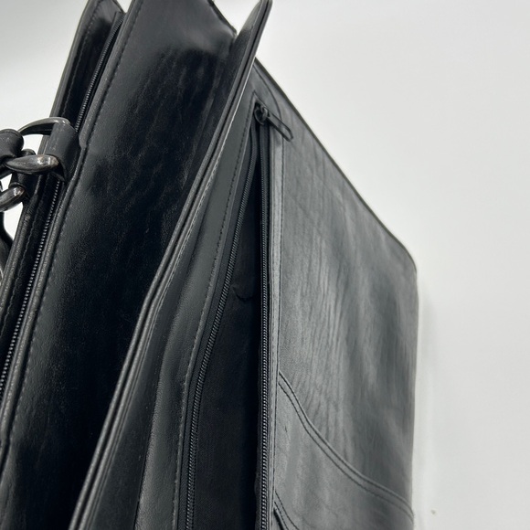 Men's Black Leather Briefcase Softshell Multi Compartment Zipper Professional - Picture 9 of 12